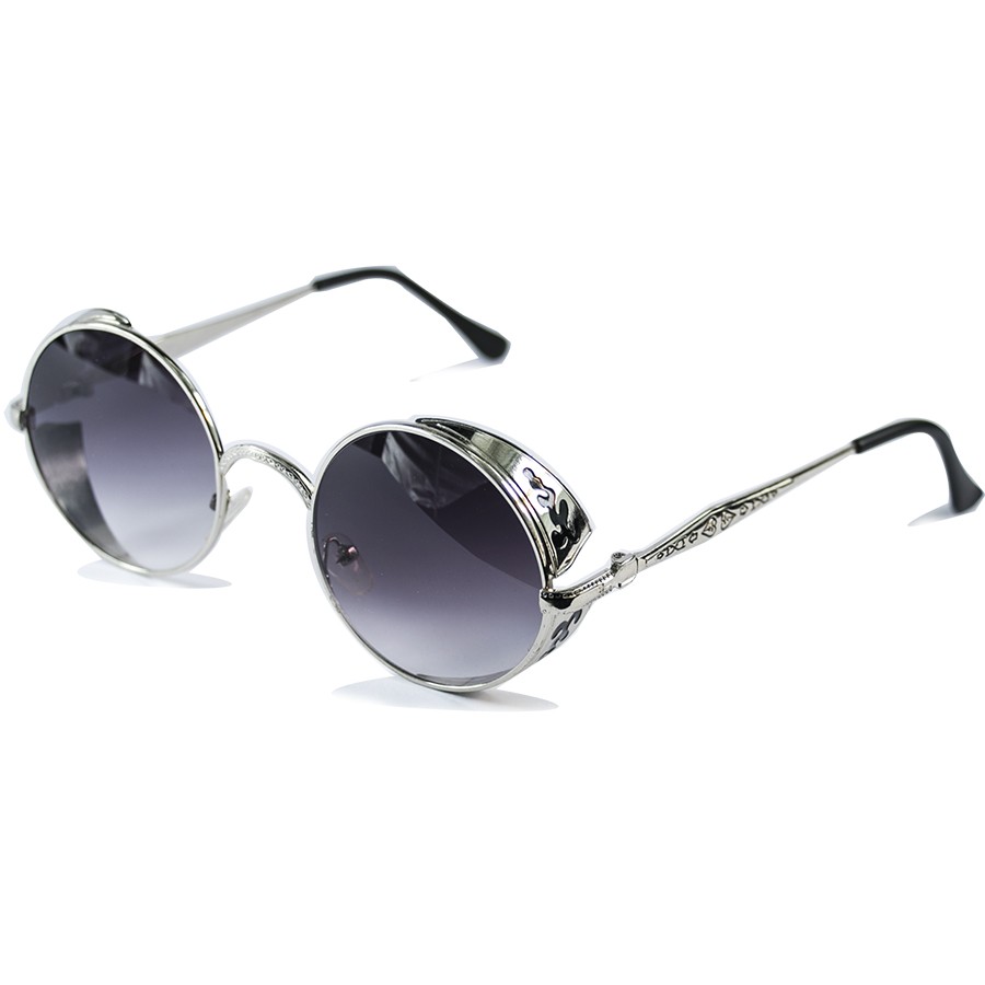 Gothic Steampunk Round Motif Design Black Mirror Glass Sunglasses