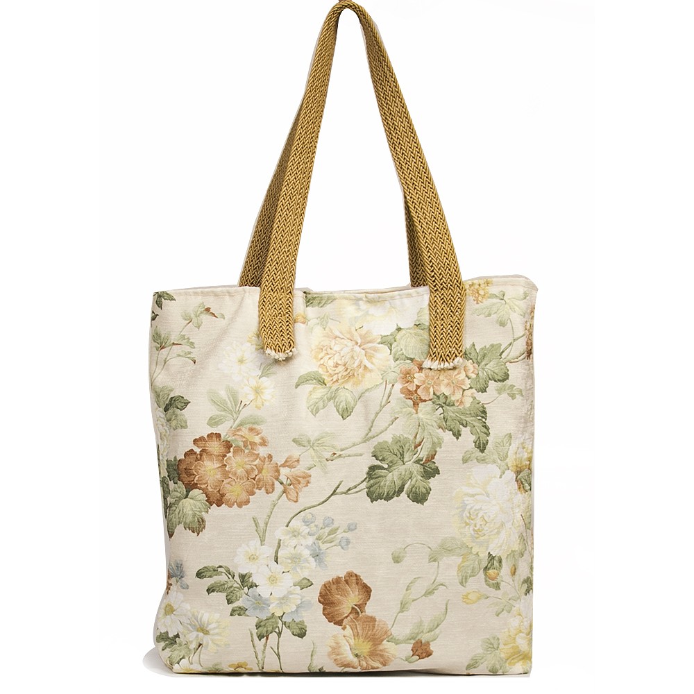 Design Cream Floral Pattern On Fabric Bag Modamot E Ticaret