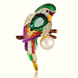 FashionMoon Fashion Parrot Brooch with Imitation Pearls and Rhinestones