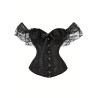 Floral Lace Trim Strapless Corset, Tummy Control Lace Up Jacquard Body Shaper